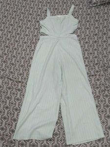 Light Blue Striped Cut-Out Jumpsuit