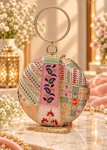 Round Embroidered Clutch Bag