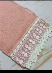 Peach Embroidered unstitched suit Set with Dupatta