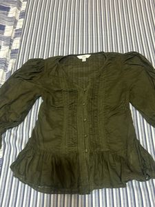 Olive Green Ruffle Blouse