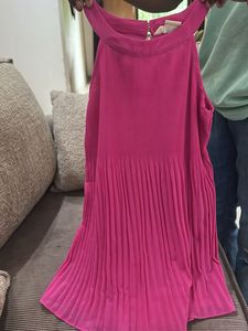 Vibrant Pink Pleated Halter dress