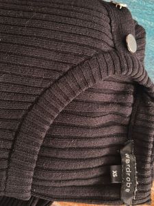 Black Ribbed Knit Top with Button Detail