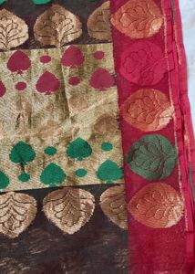 Red Colour Transparent Net Saree For Festivals