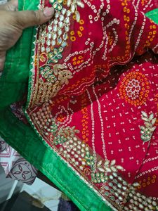 Red Bandhani Saree with Embellishments