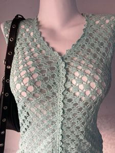 Light Blue Crochet Vest Top
