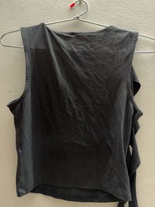 Black Sleeveless Ruffle Detail Top