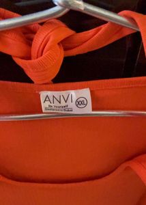 Bright Orange Ribbed Long Sleeve Top