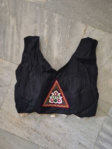 Black Embroidered Crop Blouse