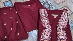 ANOUK - Maroon Embroidered Jacket Set