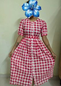 Cute Red Gingham Heart Midi Dress