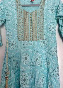 Teal Bandhani Print Kurta