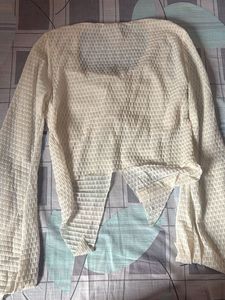 Cream Textured Crop Top