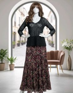 Floral skirt & Lace/Net Top Set