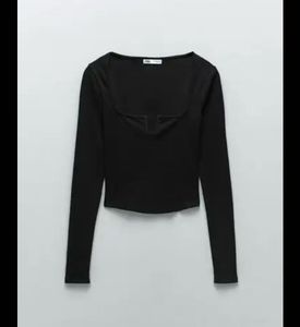 Zara squared ribbed top