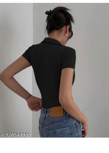 Stylish Black V-Neck Ribbed Top