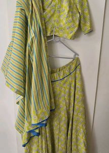Elegant Yellow Block Print Lehenga Set