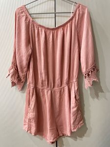 Boho Pink Off-Shoulder Romper