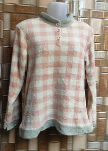 Cute Pink & White Plaid Sweater