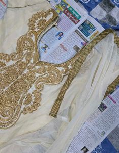Heavy Work Cream Anarkali Set with Gold Embroidery