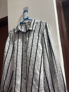 Striped &amp; Floral Print Button-Up Blouse