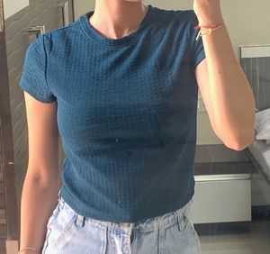 Teal Green Textured Crop Top
