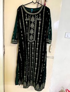 green velvet kurta set
