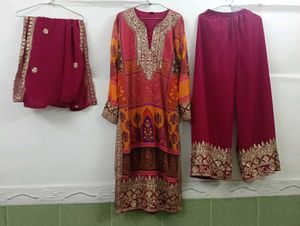 Embellished Kurta Set with Dupatta & Palazzos