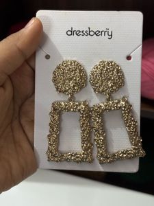 Gold Textured Square Drop Earrings