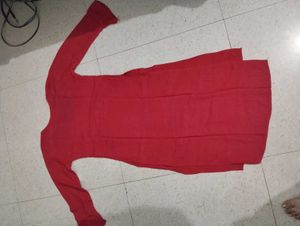 Red Embroidered Asymmetrical Kurta