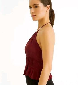 Burgundy Ruched Halter Peplum Top