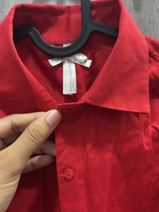 Red Button-Up Long Sleeve Top