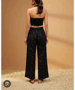 Stylish Black Striped Crop Top &amp; Palazzo Set