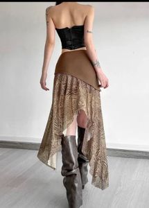 Unique Brown &amp; Leopard Print Asymmetrical Skirt