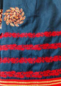 Elegant Blue Saree with Red Embroidery desig