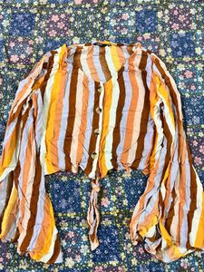 Boho Stripe Tie-Front Bell Sleeve Top