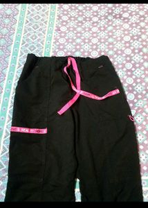 Black Scrub Pants with Pink Accents