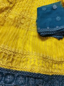 Mehndi Color - Fully Stitched Net Lehnga