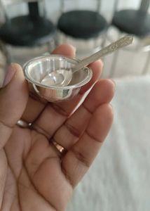 pure Silver Bowl and Spoon Set for laddoo gopal ji