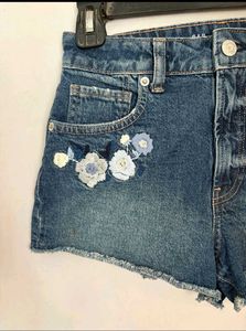 Embroidered Denim Shorts