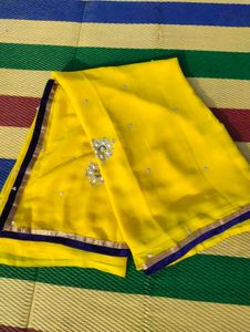chiffon saree with velvet lace design