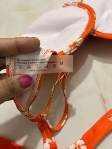 Orange Floral Smocked Bikini Set