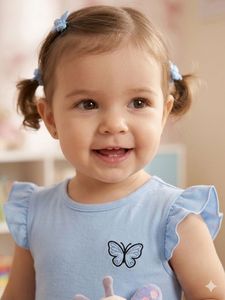 Adorable Blue Tulle Dress with Butterfly Accent