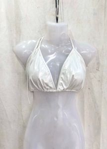 13258. Shiny Silver Halter Bikini Top