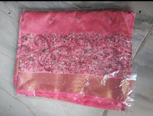Elegant Pink Embroidered Saree New