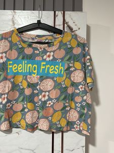 Ginger Feeling Fresh Fruit Print T-Shirt, Bust- 34