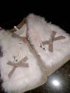 White Furry Vest with Bow Details