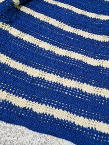 Blue &amp; White Striped Crochet Cardigan