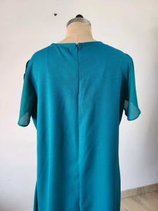 Chic Teal Layered Midi Dress Length 42 Inches