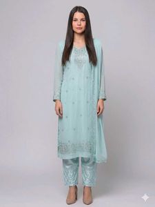 Elegant Light Blue Embroidered Kurta Set