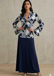 Top with navy blue skirt co-ords